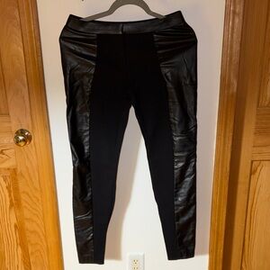 Tory Burch Black Leggings with Faux Leather Detail